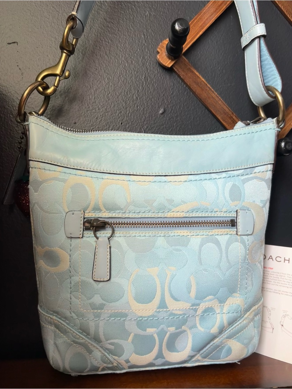 COACH 2006 Optic Signature light blue VINTAGE Canvas/Leather shoulder bag - Picture 5 of 16